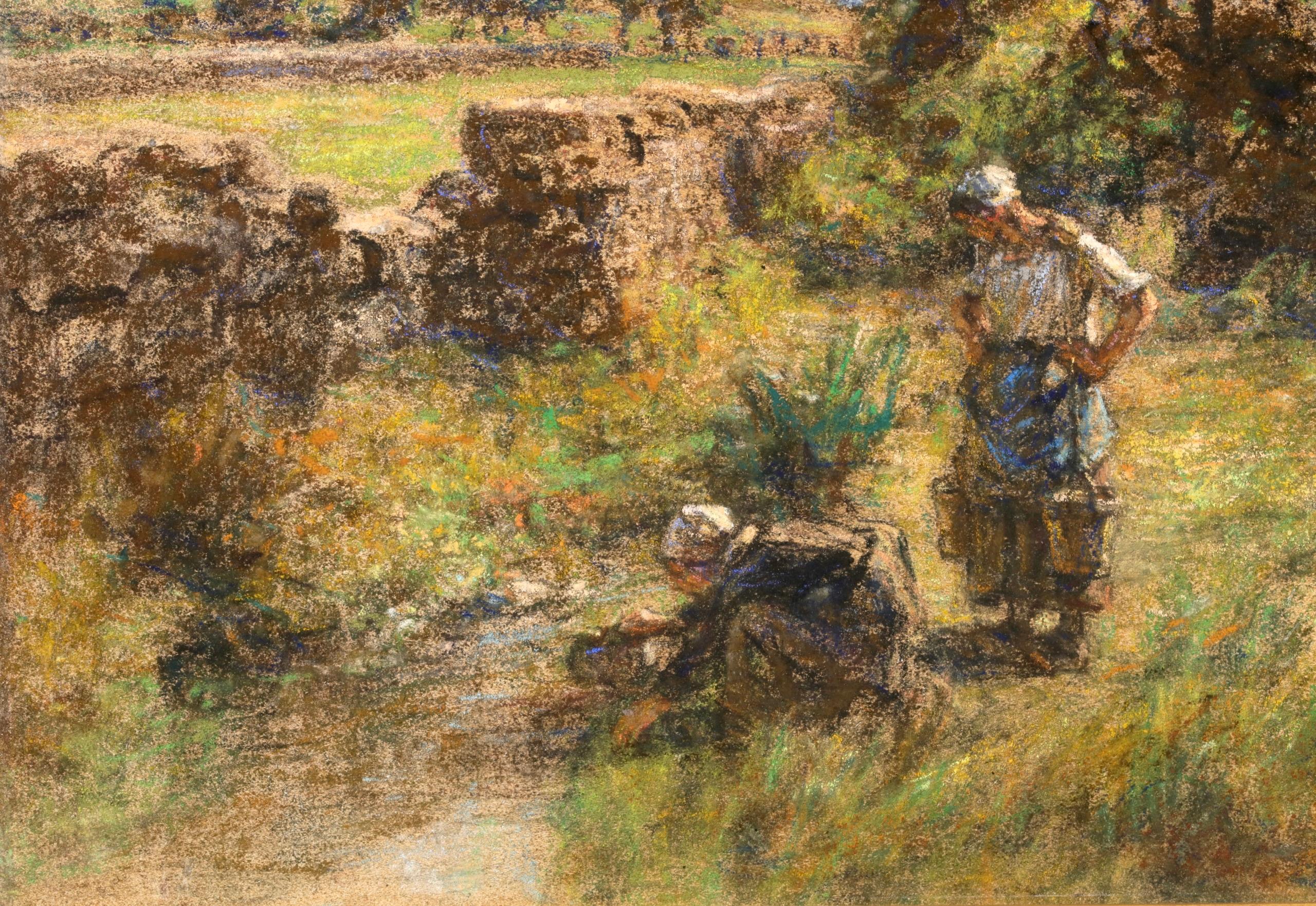 Les Puiseuses d'Eau - Paesaggio figurativo di Barbizon, pastello di Leon Lhermitte in vendita 5