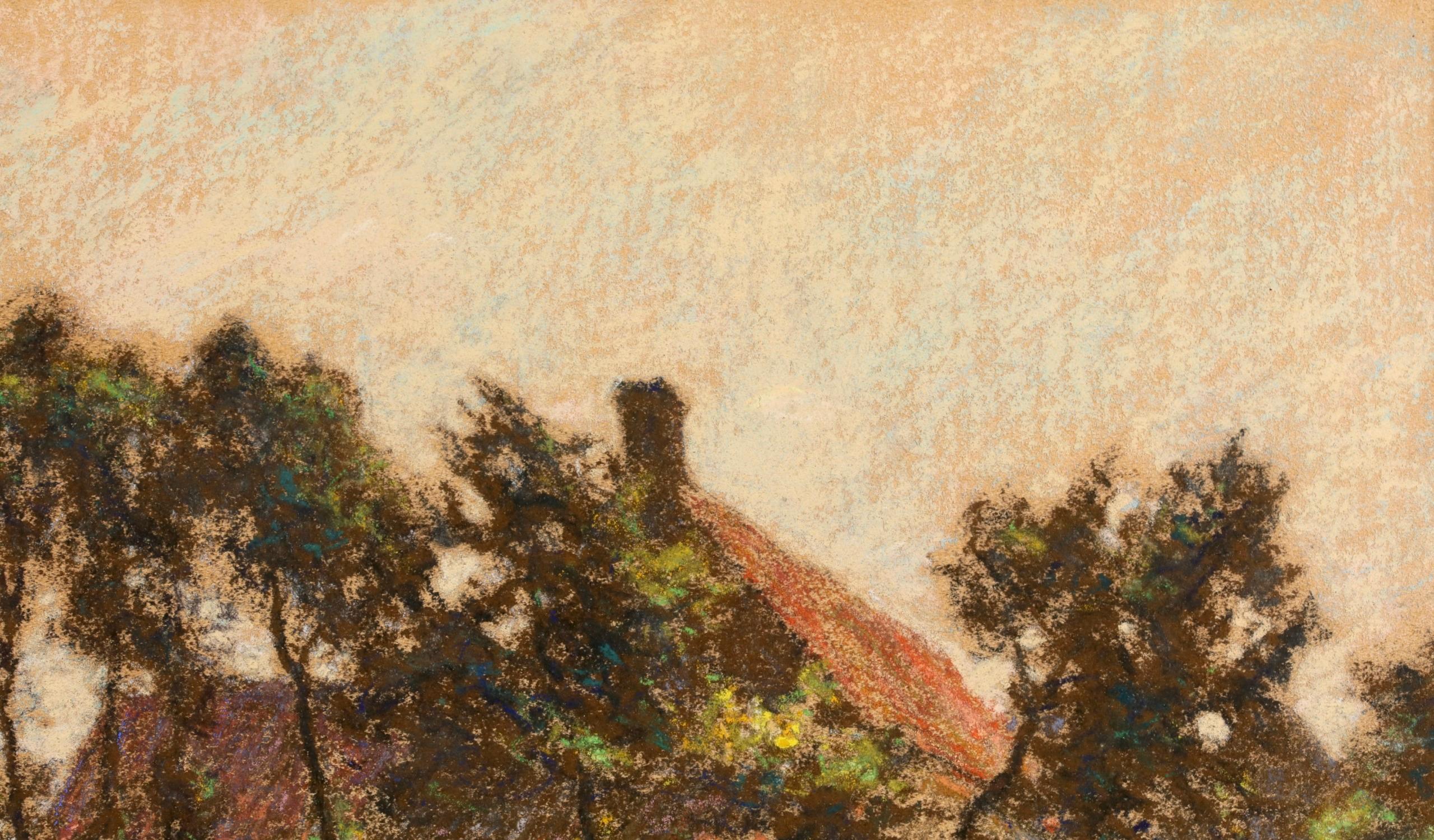 Figure firmate in un paesaggio a pastello su tela del 1910 circa del pittore francese di Barbizon Leon-Augustin Lhermitte. L'opera raffigura un paesaggio rurale con due donne in abiti tradizionali bretoni che raccolgono l'acqua da un ruscello e una