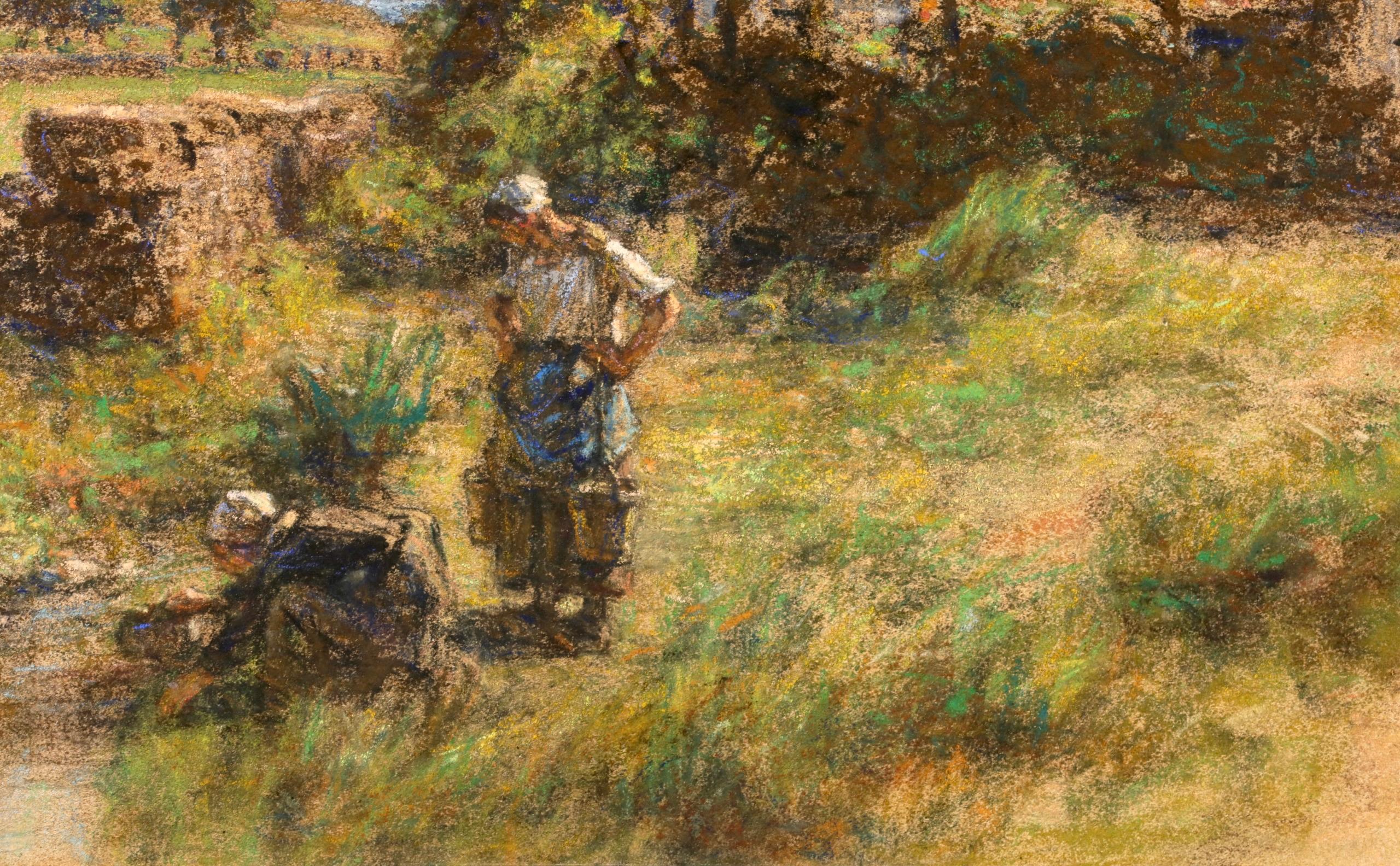 Les Puiseuses d'Eau - Paesaggio figurativo di Barbizon, pastello di Leon Lhermitte in vendita 3