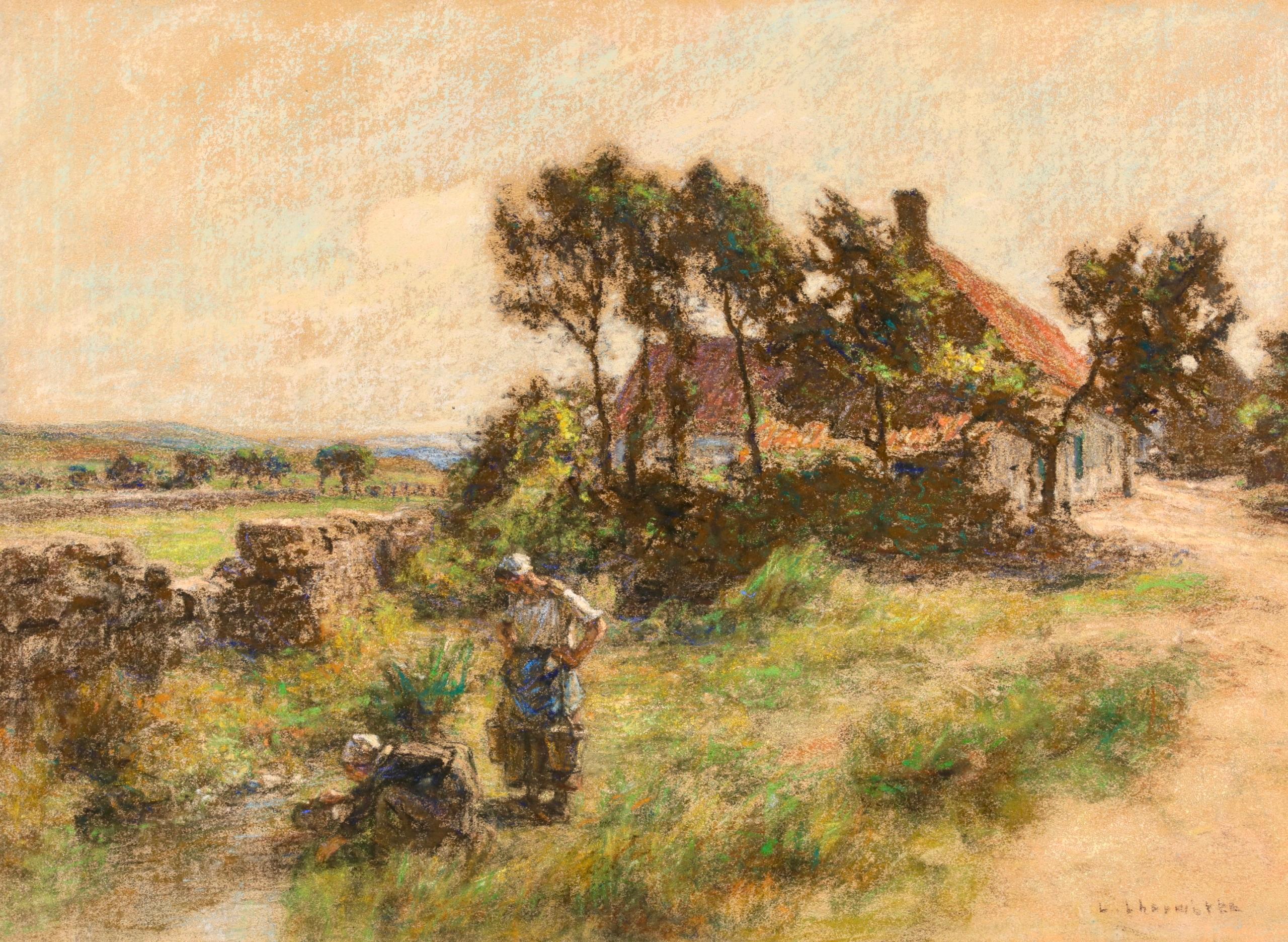 Les Puiseuses d'Eau - Paesaggio figurativo di Barbizon, pastello di Leon Lhermitte in vendita 4