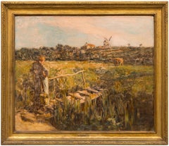 The Milk Maid - Oil on Canvas Naturalist Painting, 19th Century