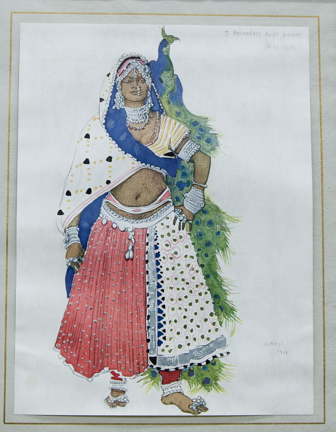 Trois modèles de costumes de Le Dieu Bleu Ballet de Leon Bakst 1911