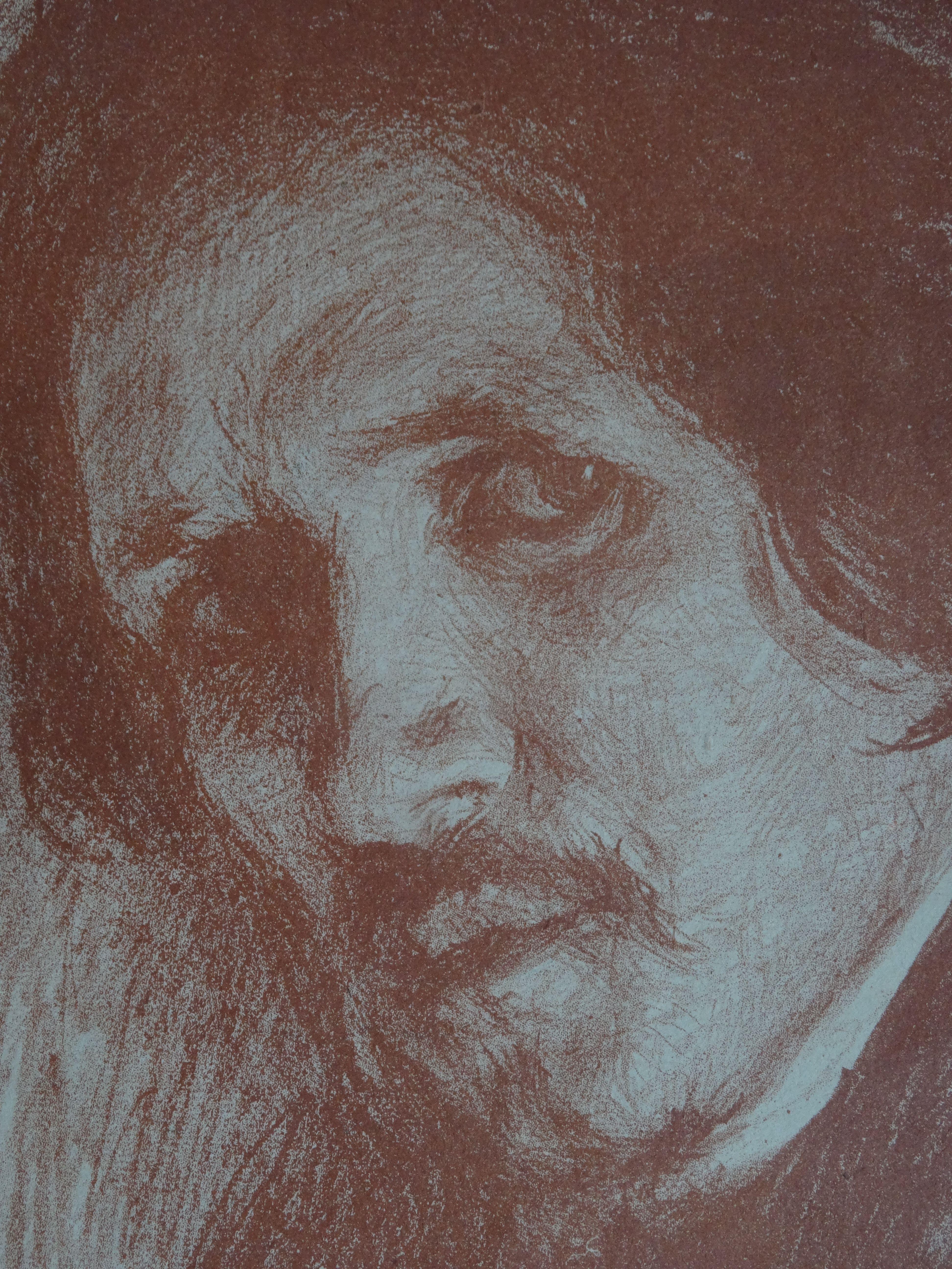 Portrait de Philip Andreevich Malavin.1879. Papier, lithographie, 32x23 cm avec cadran - Print de Léon Bakst