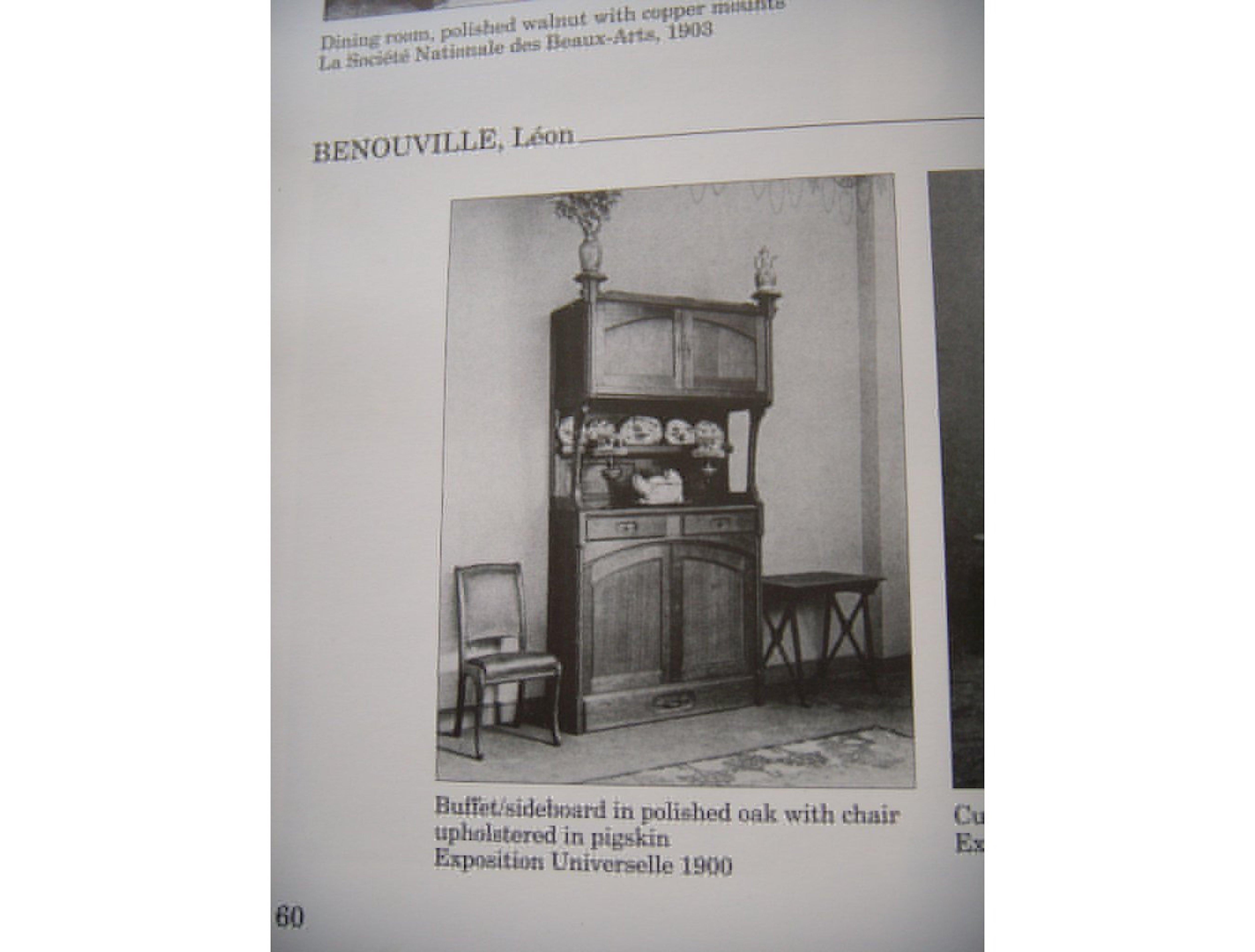 Leon Benouville, ein Jugendstil-Schreibtisch- oder Beistellstuhl aus Eichenholz mit subtilen organischen Linien (Stoff) im Angebot