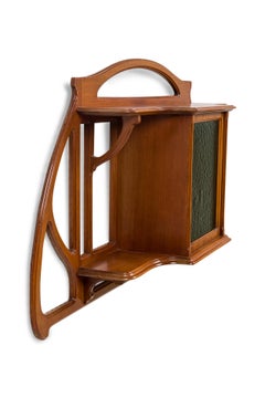 Leon Benouville Openwork Wood and Textured Glass Hanging Bar Cabinet