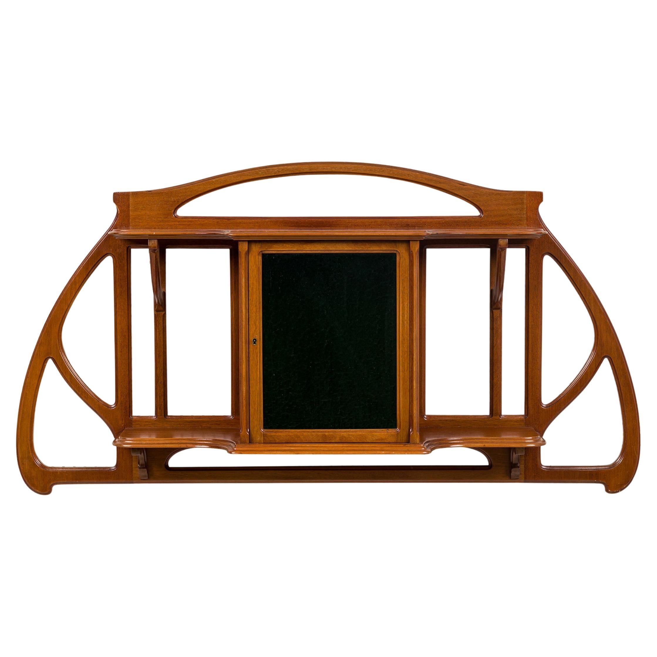 Leon Benouville Openwork Wood and Textured Glass Hanging Bar Cabinet For Sale