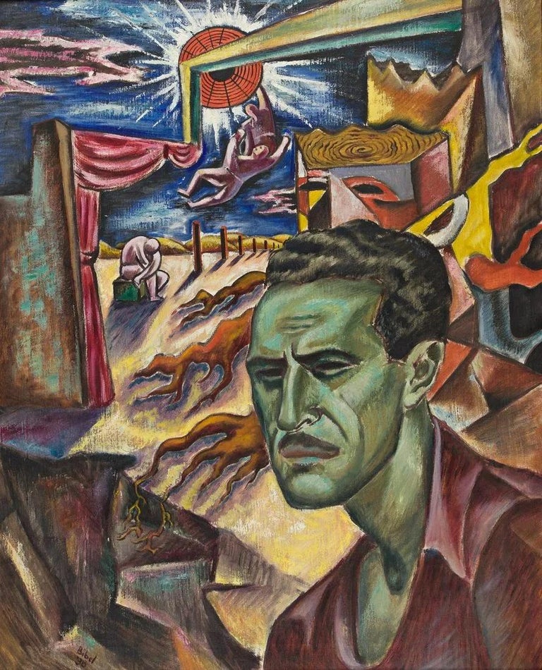 Leon Bibel Landscape Painting - "Drama Teacher" 1938 WPA Mid 20th Century American Theatre Surrealism Modernism