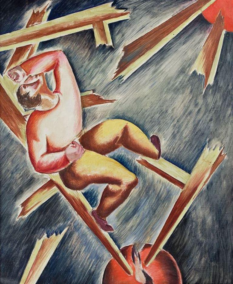 Leon Bibel Figurative Painting – "Shattered" WPA Mitte des 20. Jahrhunderts Modernismus Amerikanische Szene Surrealismus Figurativ