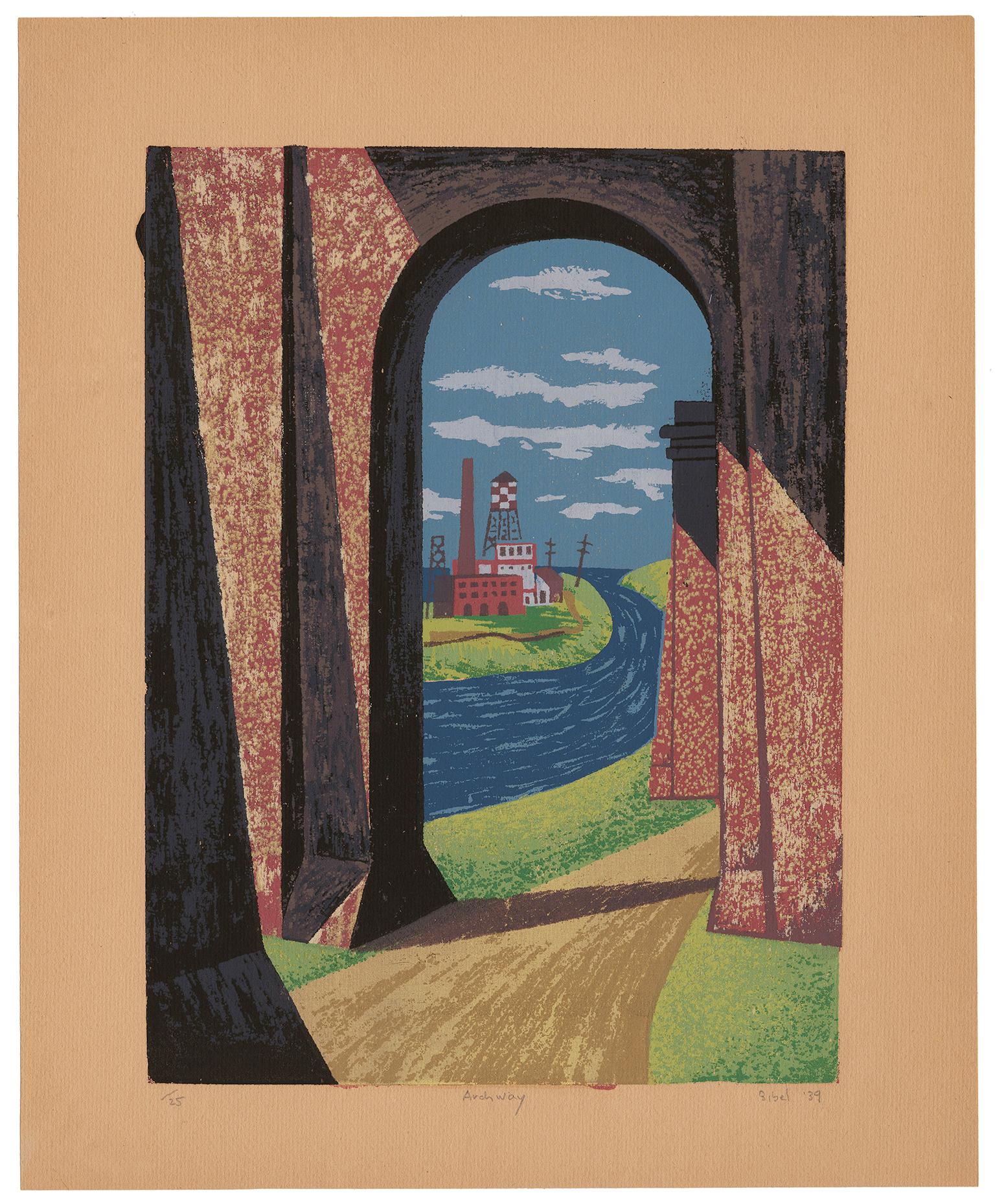 'Archway' — 1930s American Modernism, WPA - Print by Leon Bibel