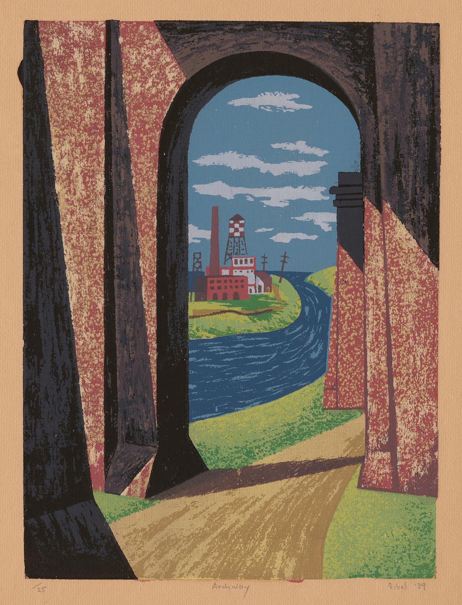 Leon Bibel Figurative Print - 'Archway' — 1930s American Modernism, WPA