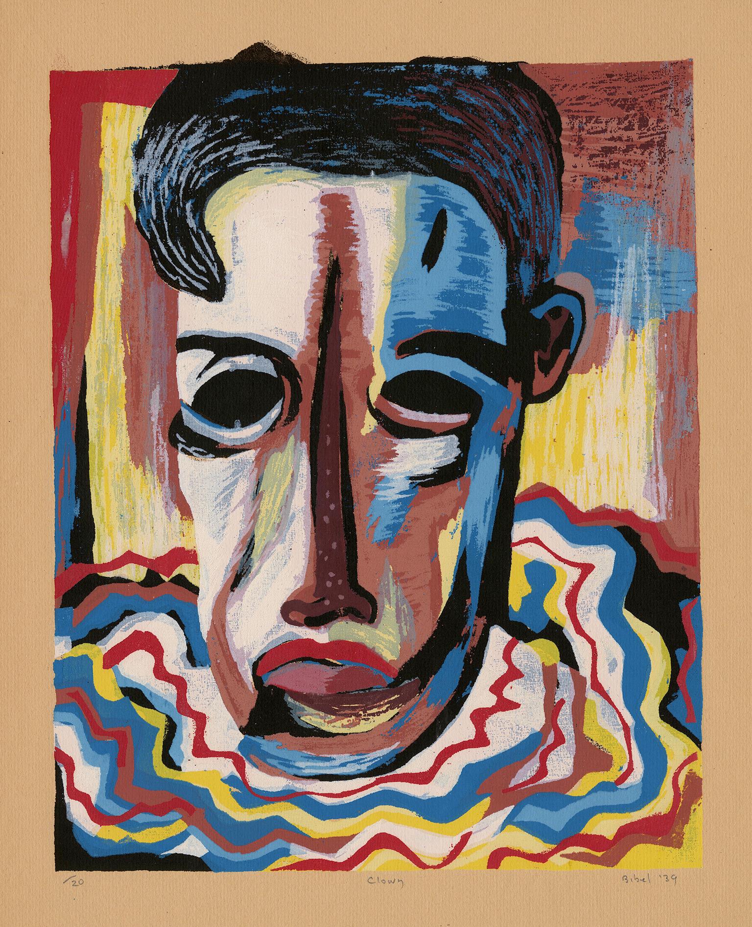 Figurative Print de Leon Bibel - Payaso" - Expresionismo americano de la WPA