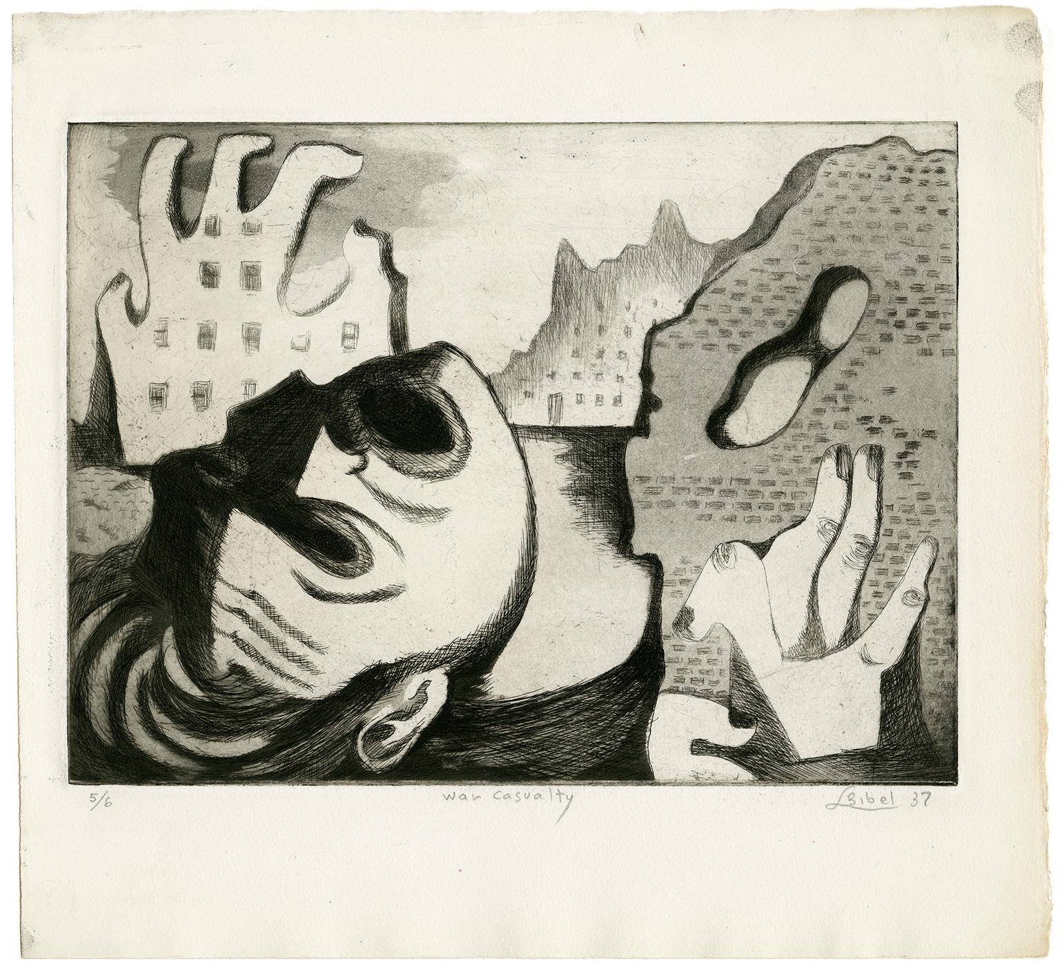 War Casualty — American Surrealism, Spanish Civil War, Anti-Fascism - Print by Leon Bibel