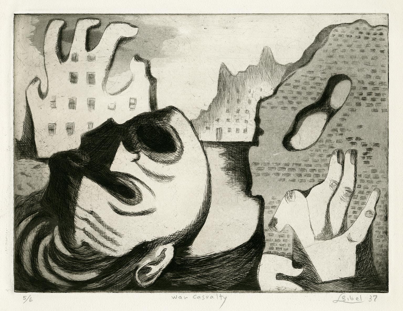 Leon Bibel Figurative Print - War Casualty — American Surrealism, Spanish Civil War, Anti-Fascism