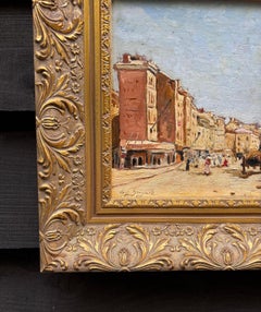 French Impressionist Early 20th Century Harbor Scene, Fishermen, Boats, Fish