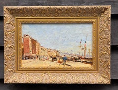 French Impressionist Early 2000th Century Harbour Scene, Fishermen, Boats, Fish