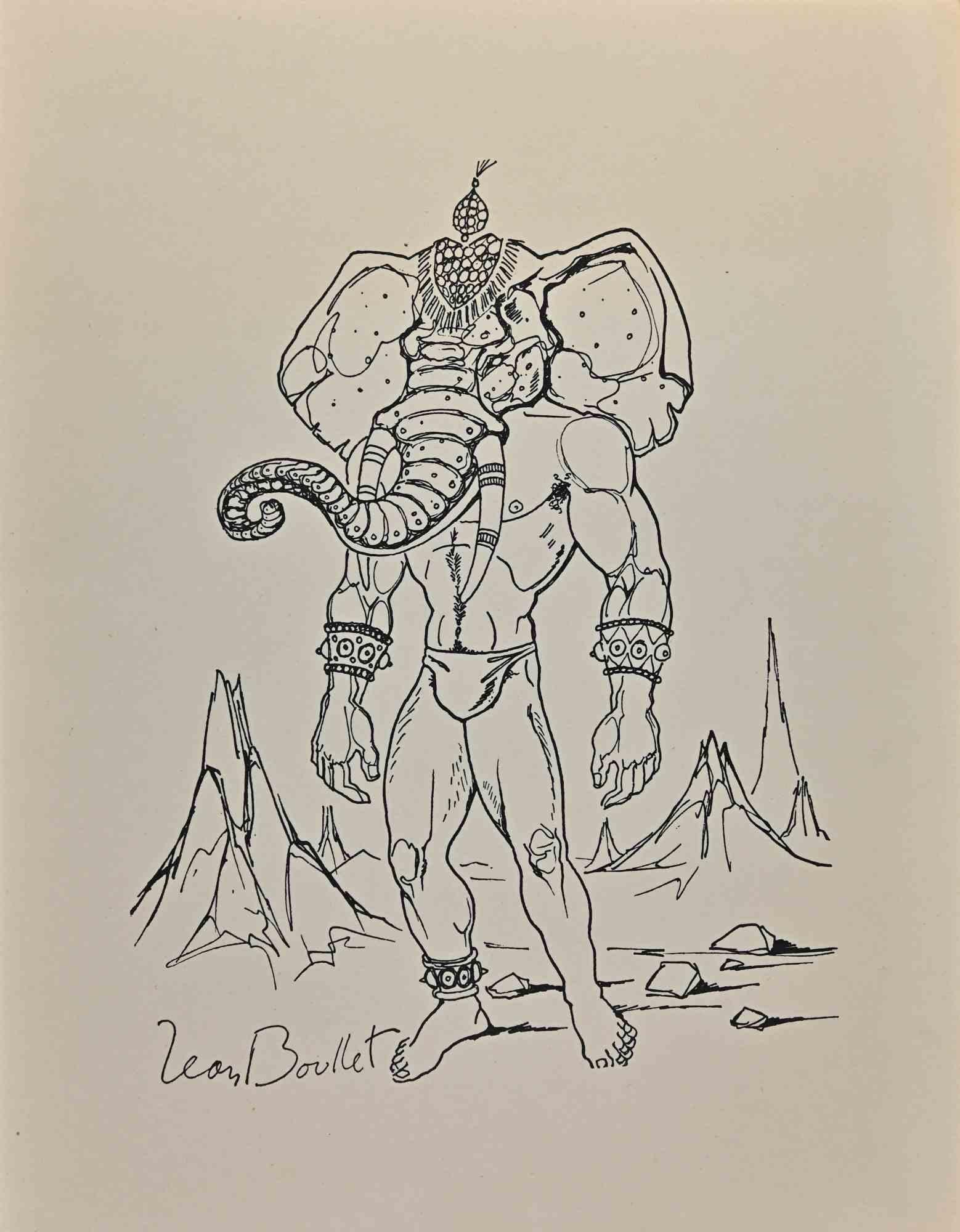 Elephant Man - Metamorphosis is an original lithograph realized in the 1950s by Leon Boullet (1921-1970).

Good conditions.

Signed on the plate.

The artwork is depicted by strong strokes in a well-balanced composition.