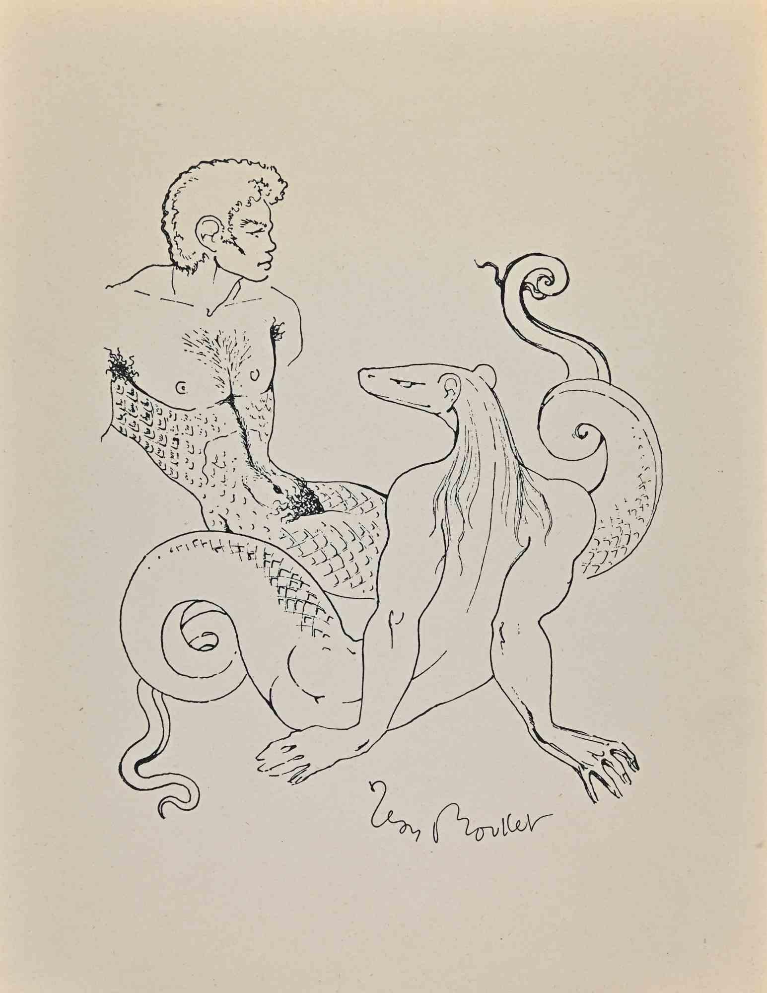 Metamorphosis ist eine Original-Lithografie, die in den 1950er Jahren von Leon Boullet (1921-1970) geschaffen wurde.

Gute Bedingungen.

Signiert auf der Platte.

Das Kunstwerk wird mit kräftigen Strichen in einer ausgewogenen Komposition