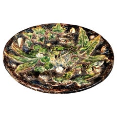 Léon Brard's Midnight Pond -French Majolica Palissy Dish, "Frogs Amongst Lilies