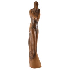 Leon Bronstein Modernist Carved Olive Wood Sculpture Man & Woman