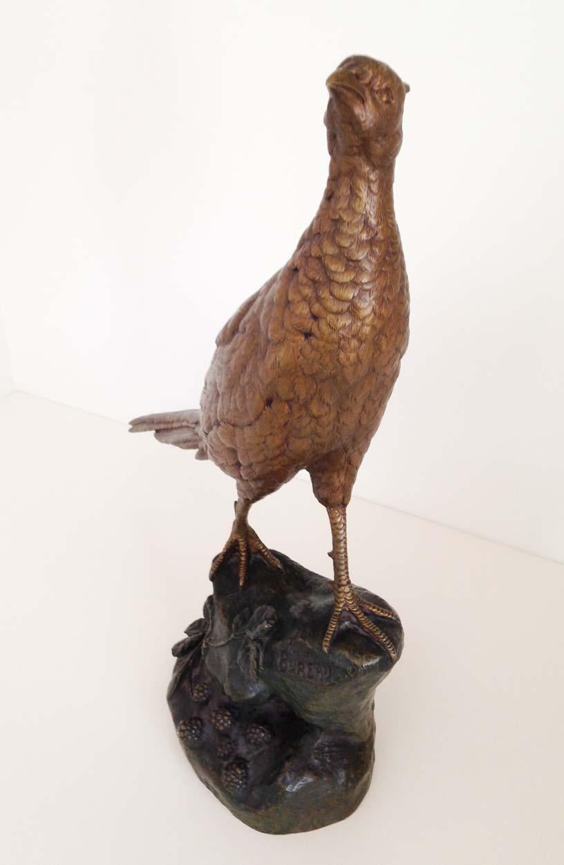 Cast French Sculpture of a Cock Pheasant, Leon Bureau, Circa 1900