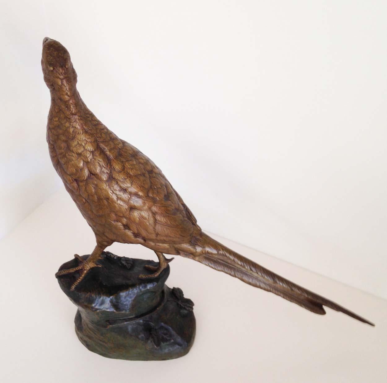 Bronze French Sculpture of a Cock Pheasant, Leon Bureau, Circa 1900