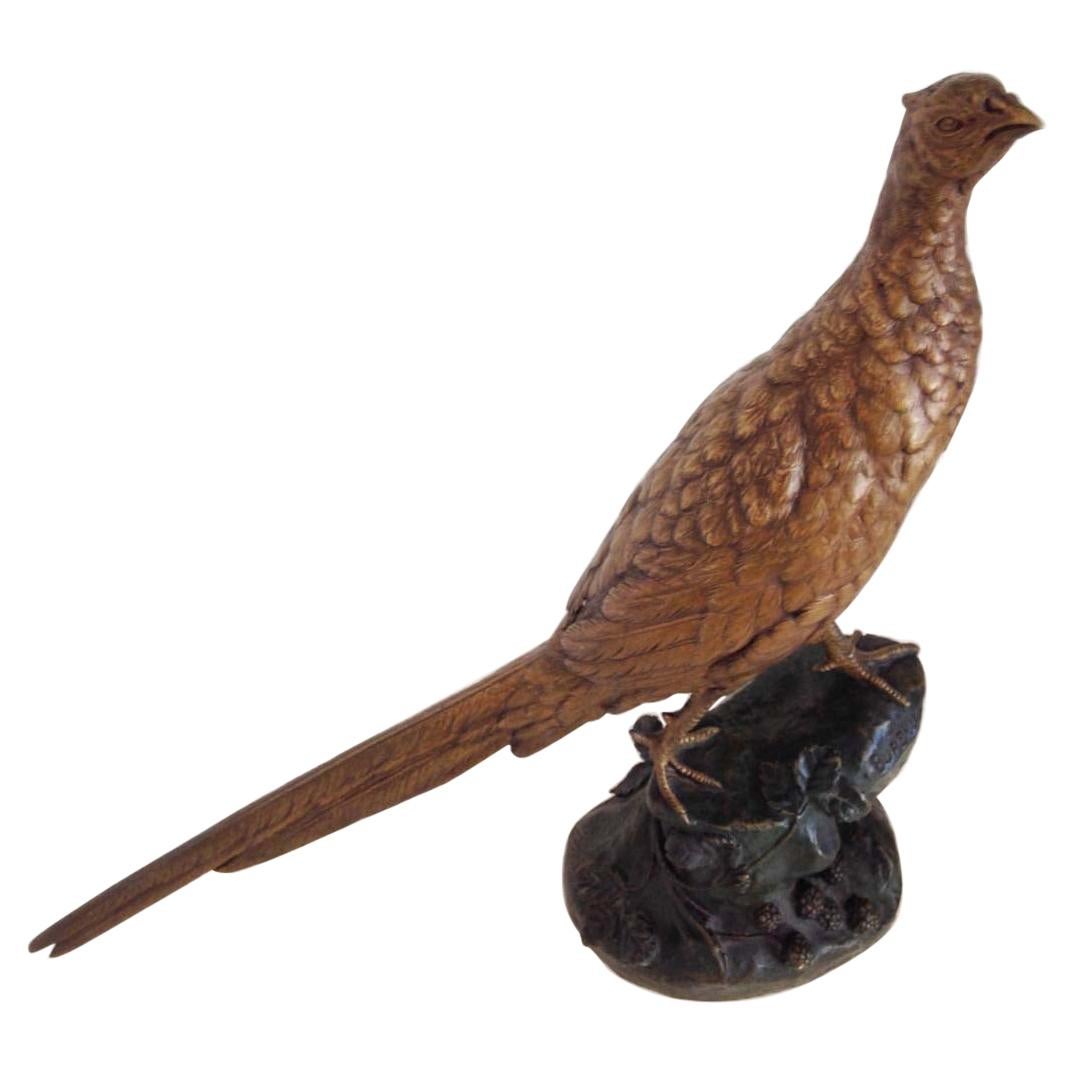 French Sculpture of a Cock Pheasant, Leon Bureau, Circa 1900