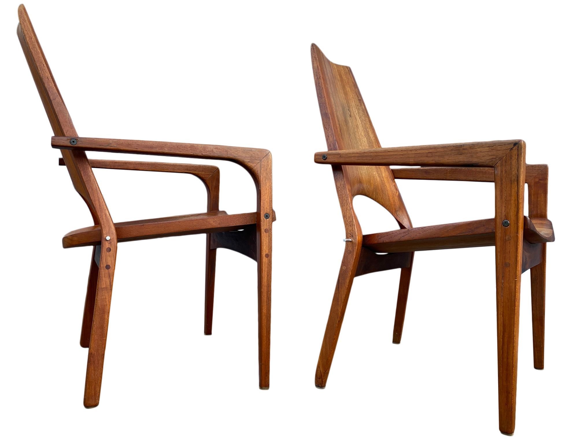 Leon C. Meyer Midcentury Studio Craft Pair of Handmade Chairs Signed Rare For Sale 3