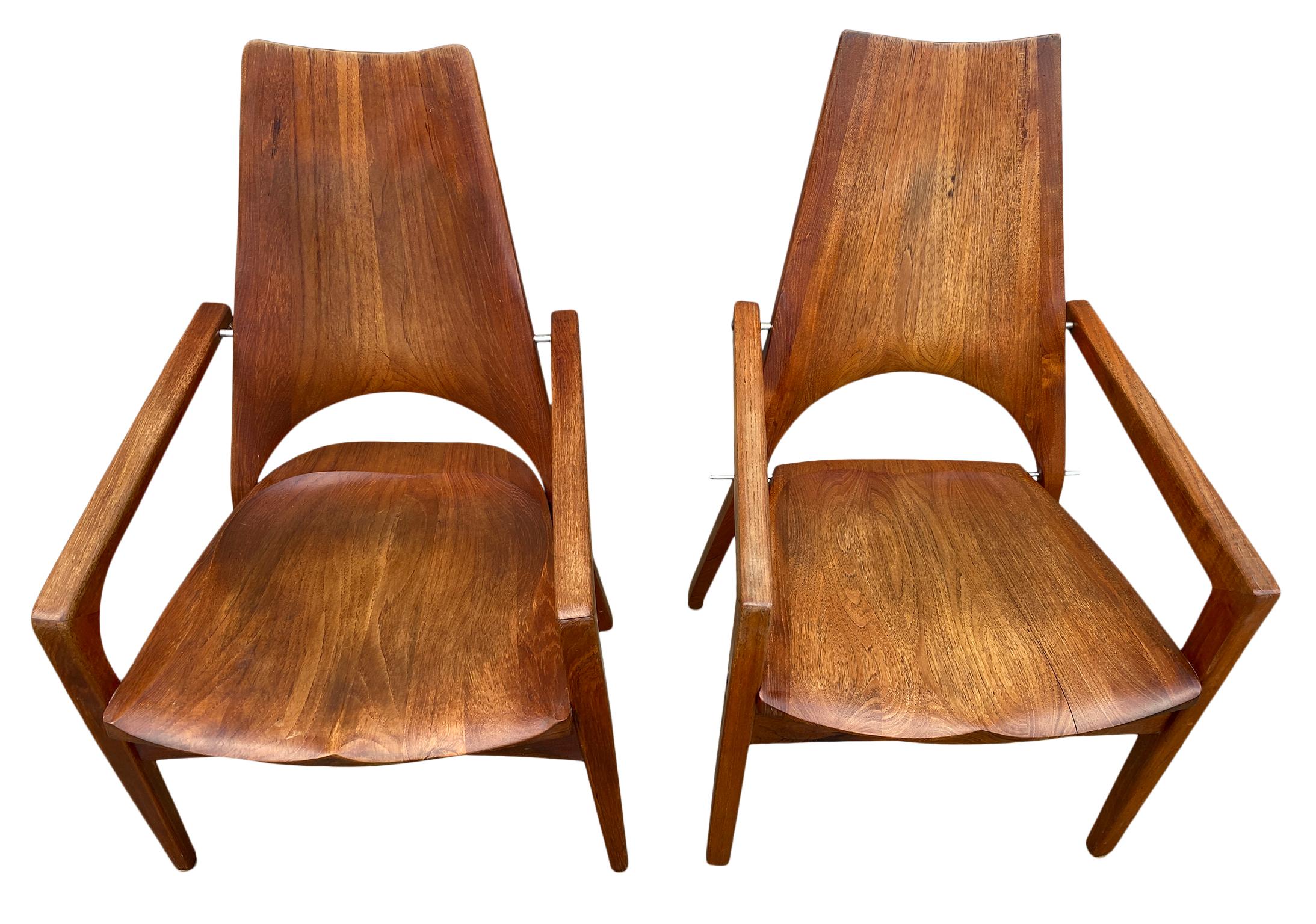 Leon C. Meyer midcentury studio craft pair of handmade chairs signed rare set. Leon C. Meyer was a Bay Area architect noted for designing round houses in the 1950s-1970s later in his life he designed and built furniture. These chairs are not