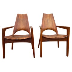 Vintage Leon C. Meyer Midcentury Studio Craft Pair of Handmade Chairs Signed Rare