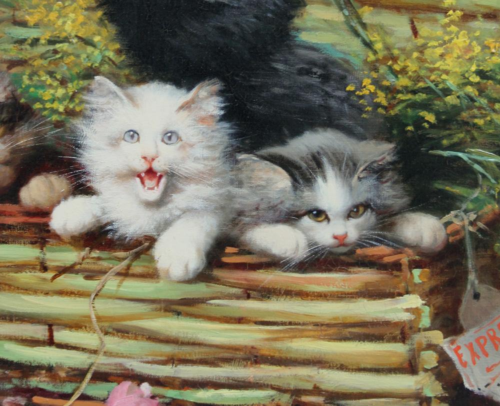 Léon Charles Huber was a French painter, known for his still lifes and animal subjects, but especially for his paintings of cats. He was born in Paris in 1858 and studied painting at the École nationale supérieure des Beaux-Arts. From 1887 onwards,