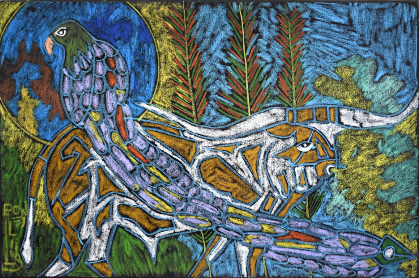 Leon Collins
Fecha de nacimiento desconocida
Galveston / Navasota Texas Artista
Tamaño de la imagen: 24 x 36
Medio: Acrílico sobre lienzo
"Toro y Pájaro"
Leon Collins Fecha de nacimiento desconocida
"La inspiración viene de mi tatarabuela, la