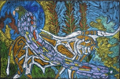 "BULL AND BIRD"  BLACK FOLK ARTIST Leon collins