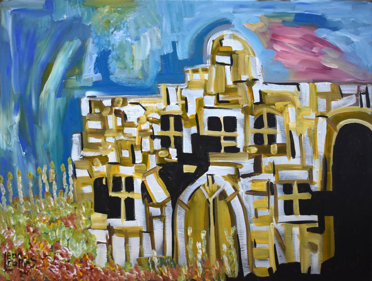 Leon Collins Landscape Painting – „CHURCH“ TEXAS SCHWARZES FOLK ARTIST