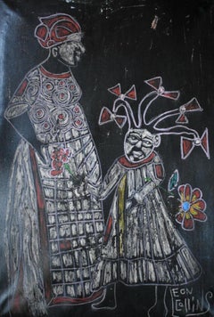 "Mother & Daughter". Black Folk Artist Leon Collins. (Deceased 2025) Texas