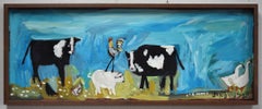 "TARNADO COMING" TEXAS BLACK FOLK ART FRAMED 12 X 29.5