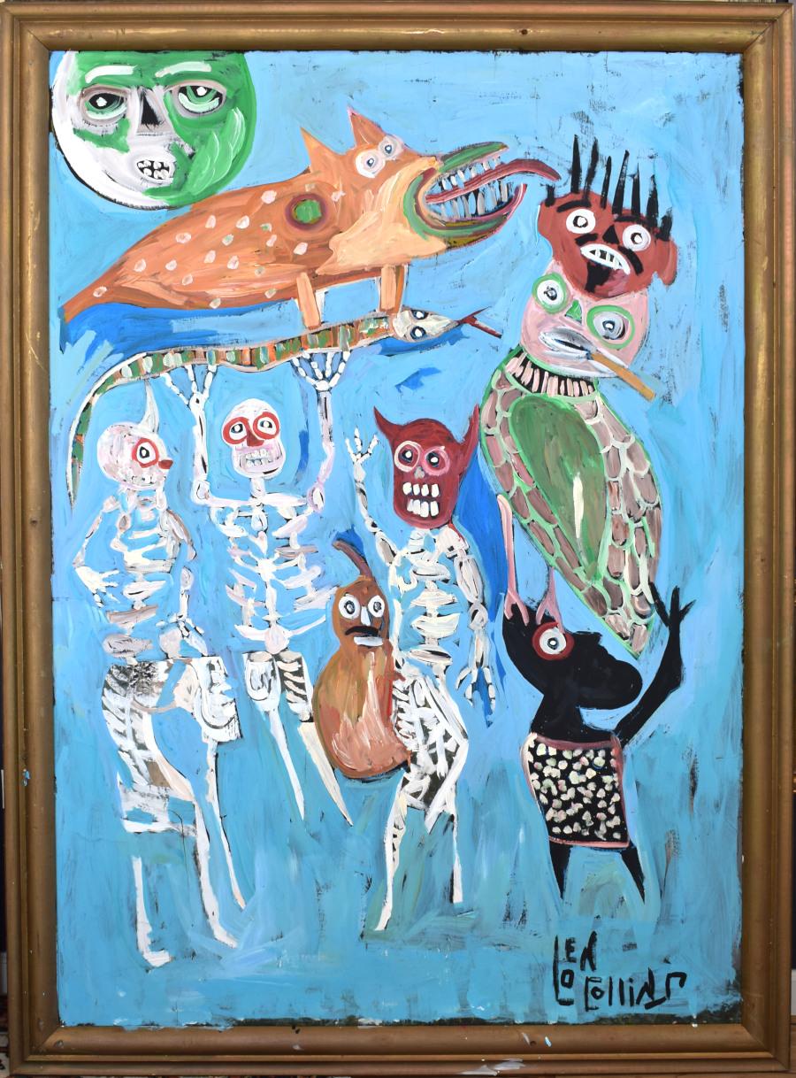 Animal Painting de Leon Collins - "SUEÑO SALVAJE" ARTE POPULAR NEGRO DE TEXAS ENMARCADO 70,25 X 50,25
