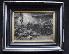 Léon Couturier (1842-1935) A naval battle, Chateaumorand fighting oil on mahogny