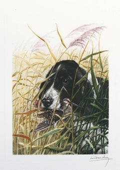 Cane e beccaccino, acquaforte originale firmata in edizione limitata di  Leon Danchin