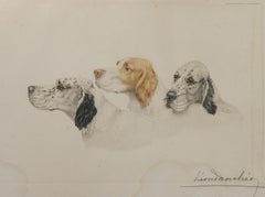 Etching of Dogs by Leon Danchin French 1887-1938 Setters