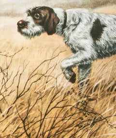 Grifón con becada grabado original firmado por Leon Danchin