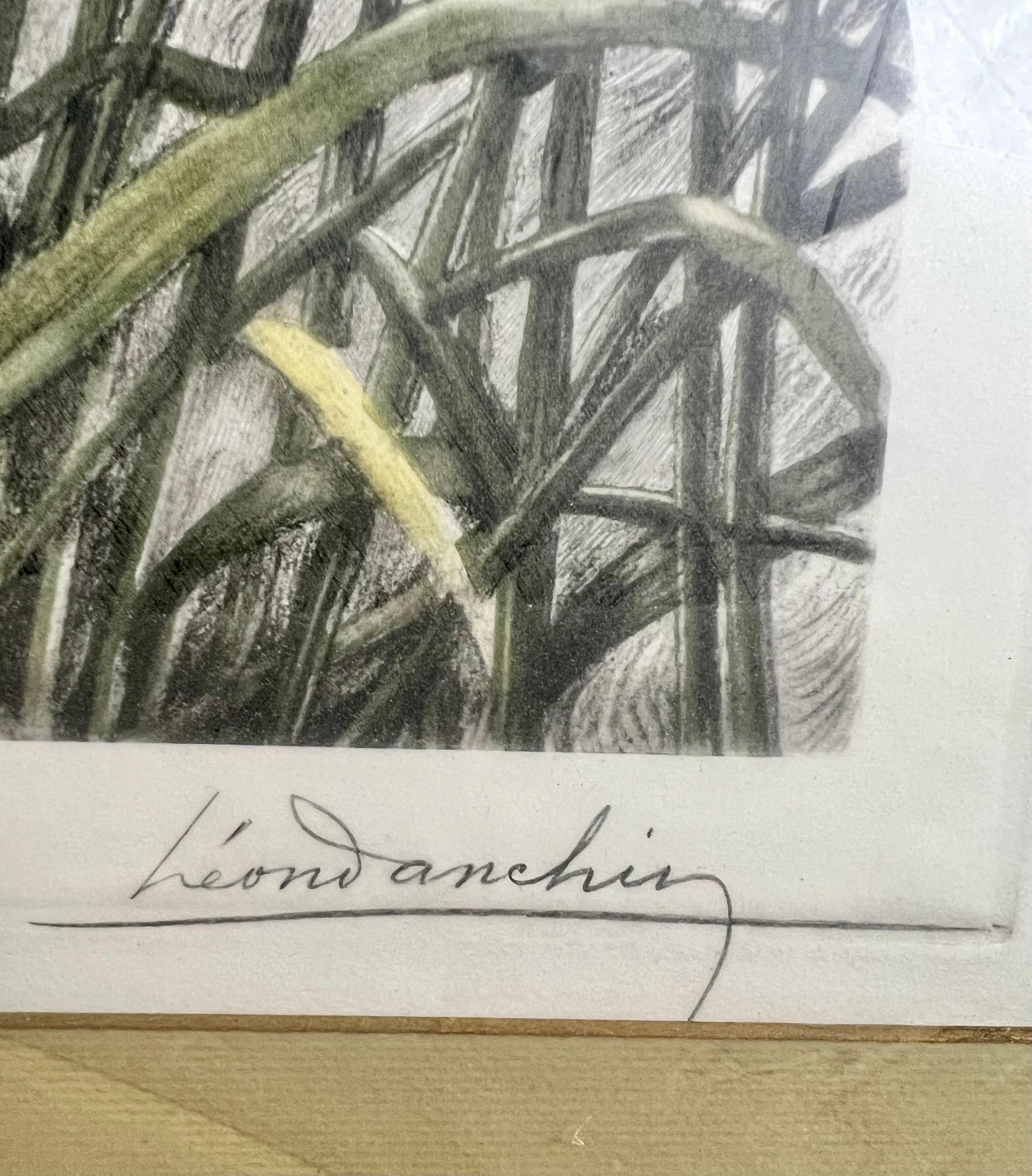 Leon Danchin Dog and Woodcock Original Hand Colored Etching, Signed and Framed For Sale 9