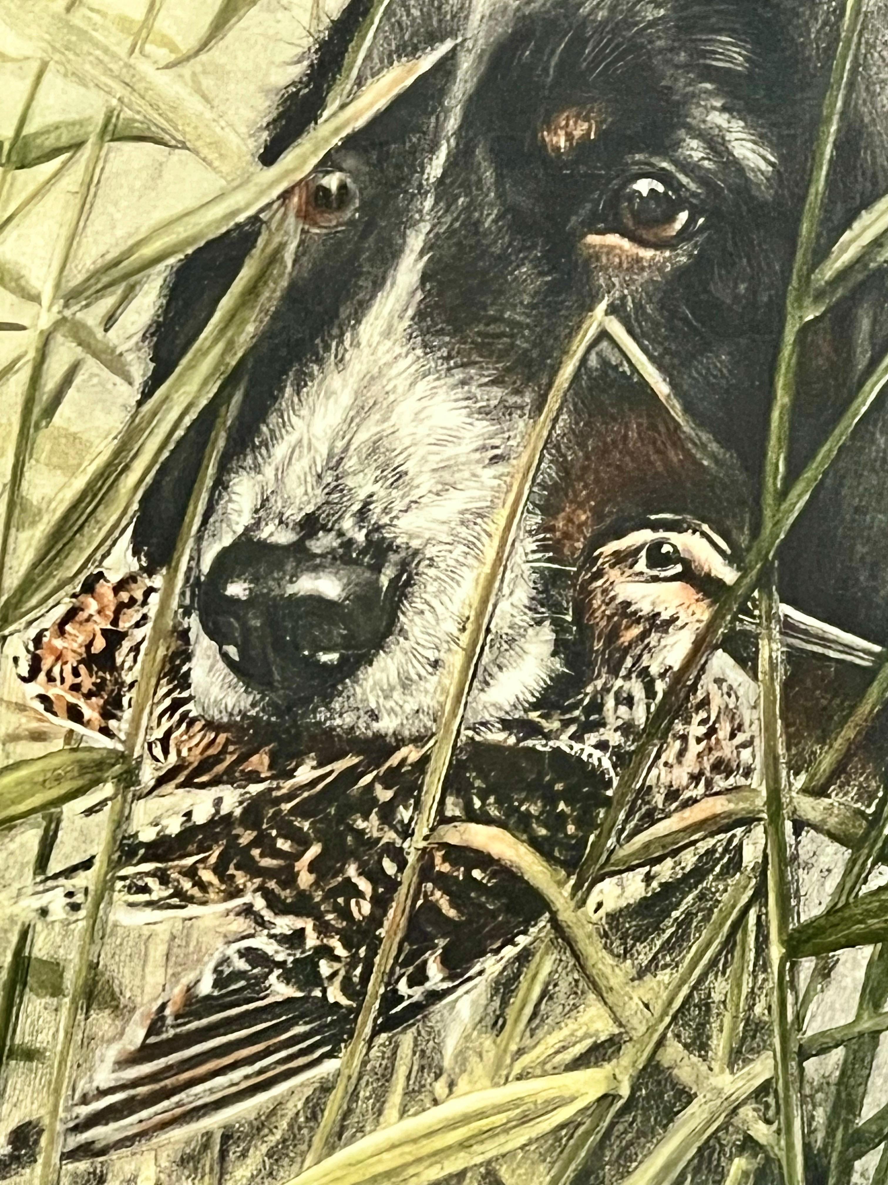 Leon Danchin Dog and Woodcock Original Hand Colored Etching, Signed and Framed For Sale 4