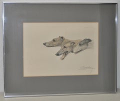 « Greyhounds in Profile » de Leon Danchin, gravure avec aquatinte, vers 1920