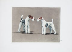 Used Two Fox Terriers original etching by Leon Danchin