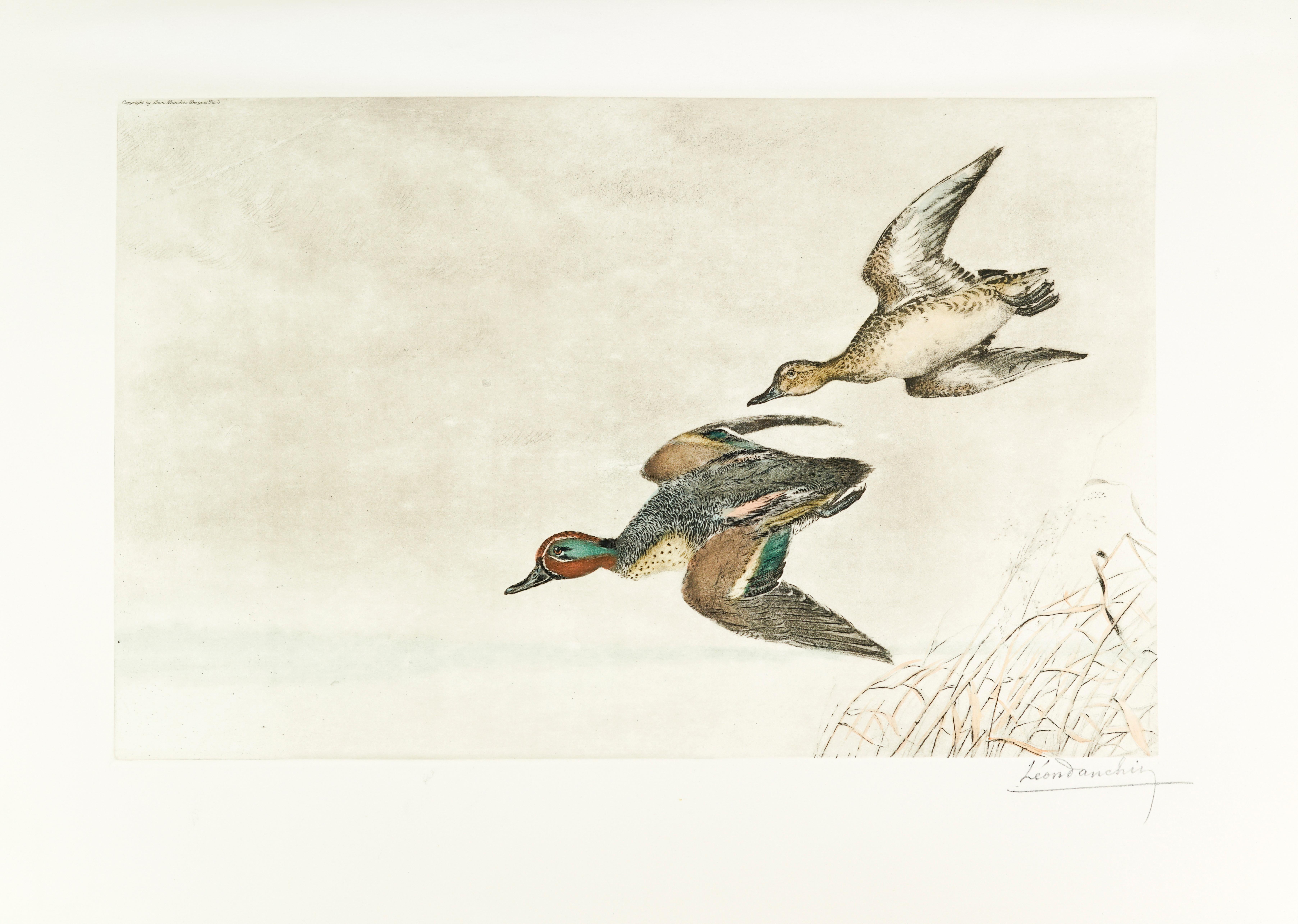 Leon Danchin Animal Print - "Vol de Canards" (Flight of Ducks)