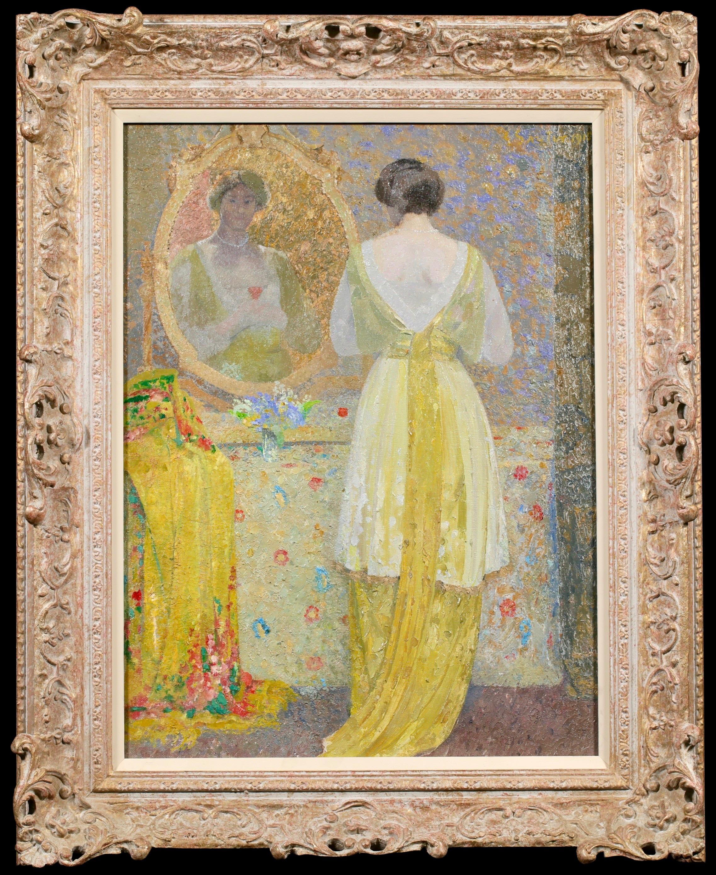 Dans le miroir - Impressionist Figure in Interior Oil by Leon De Smet