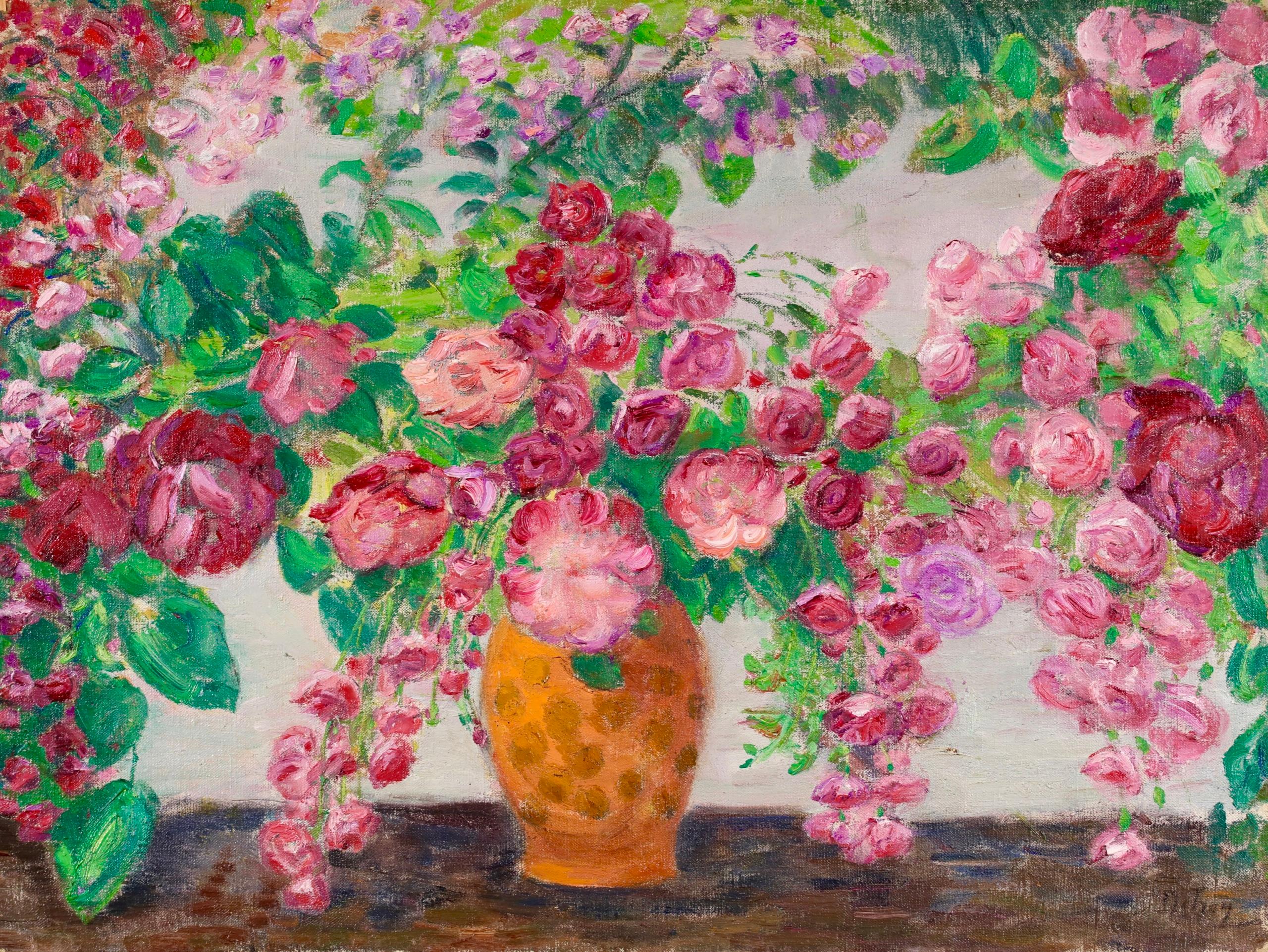 Arrangement de fleurs - Pintura al óleo de bodegón impresionista de Leon Detroy en venta 1