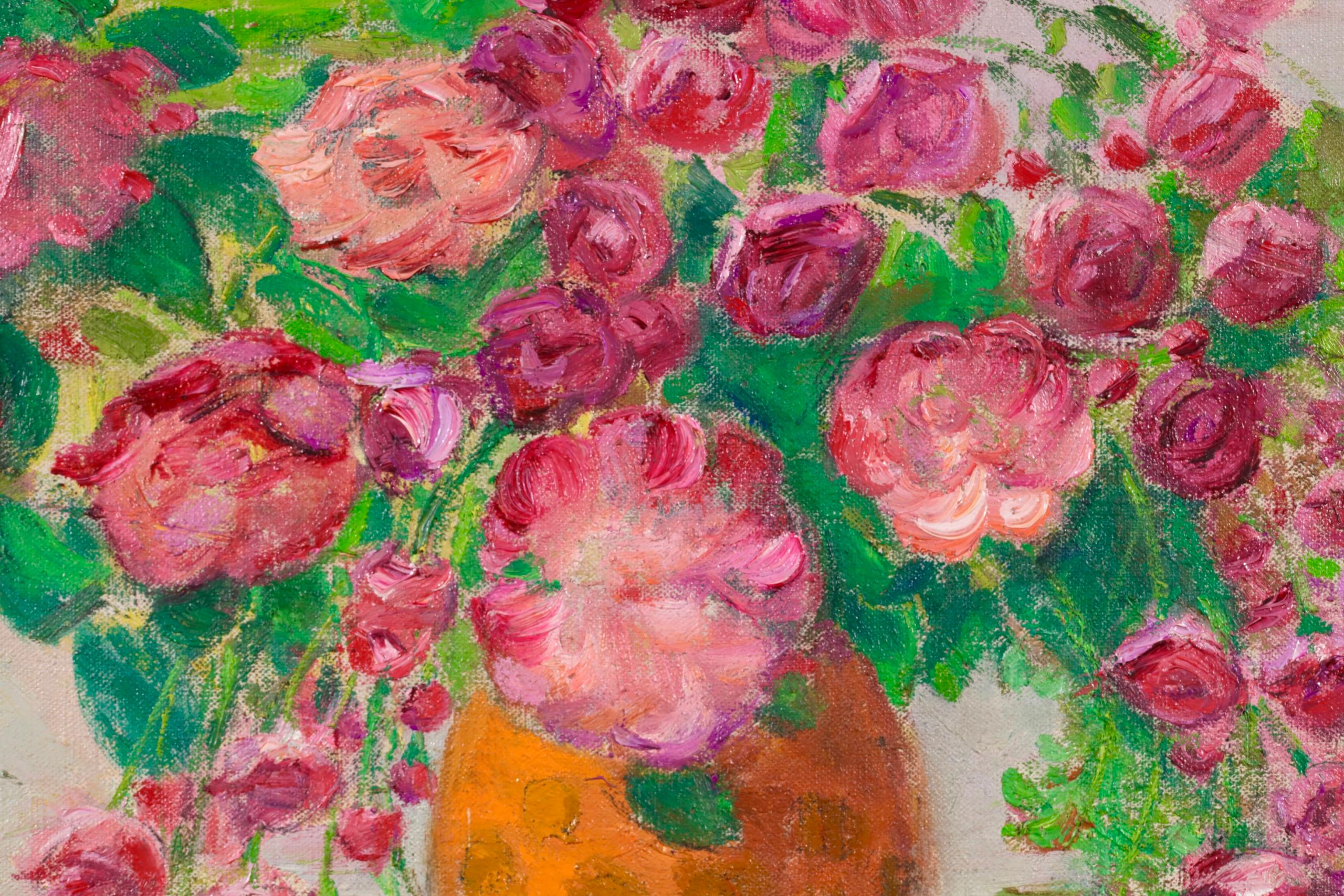 Arrangement de fleurs - Pintura al óleo de bodegón impresionista de Leon Detroy en venta 2