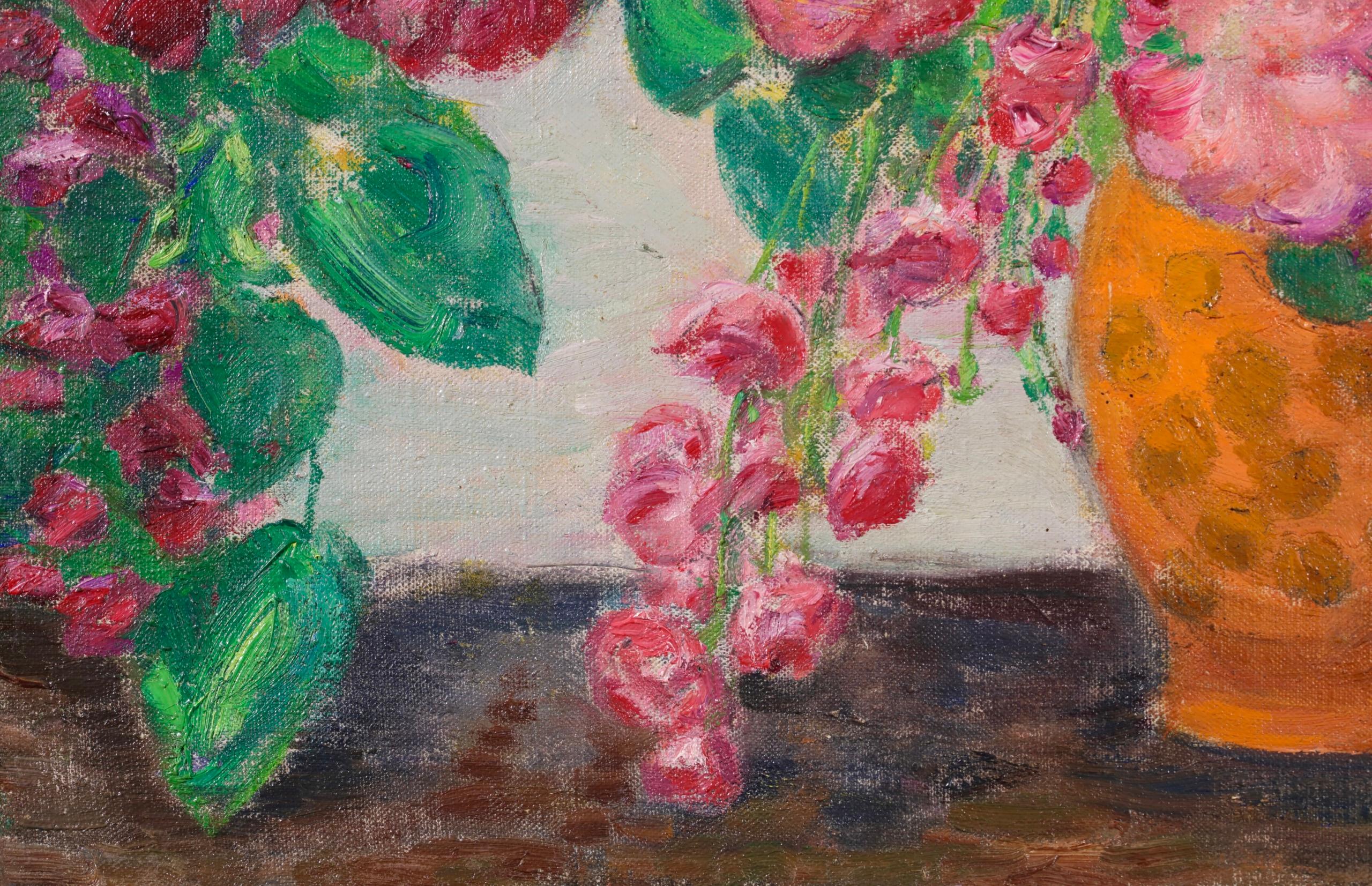 Arrangement de fleurs - Pintura al óleo de bodegón impresionista de Leon Detroy en venta 3
