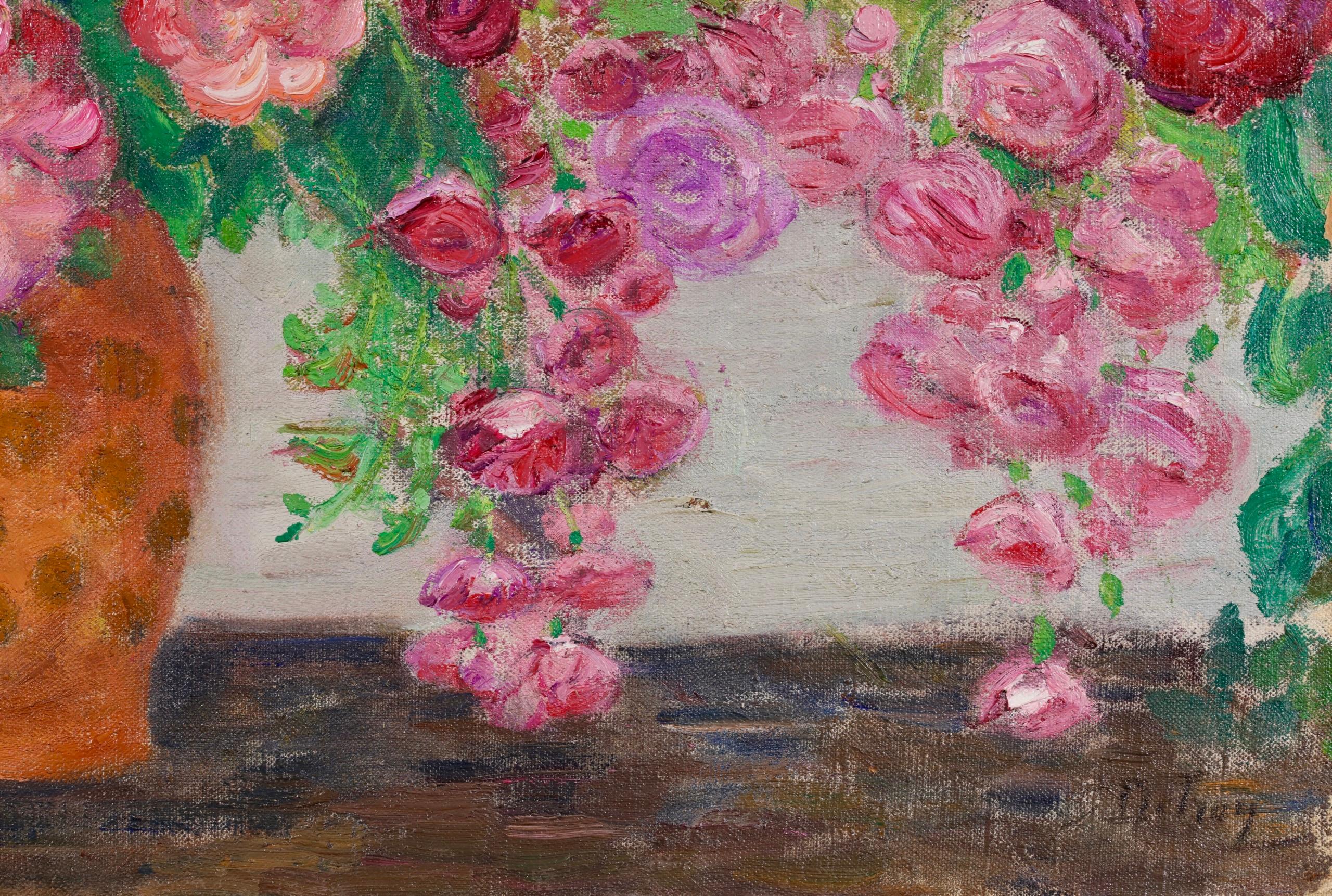 Arrangement de fleurs - Pintura al óleo de bodegón impresionista de Leon Detroy en venta 4